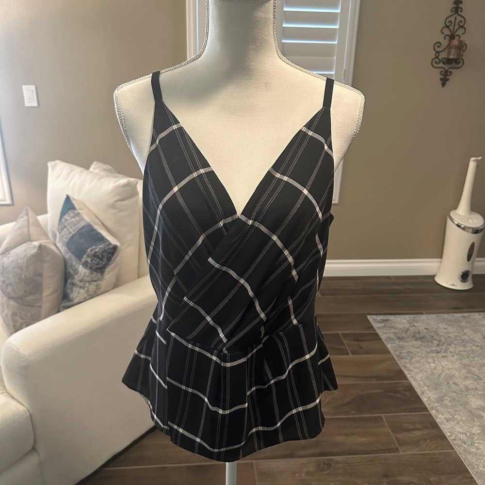 Cabi-Black & White Plaid Women's Tank Top with adjustable straps & zipper-size 8